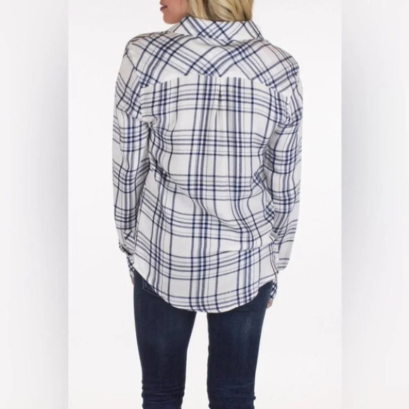 Anthropologie Ash and Ember Button Down Front Plaid Flannel White Size XS - Picture 13 of 13
